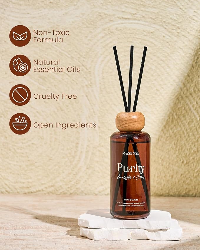 M&SENSE Eucalyptus Citrus Reed Diffuser: Upgraded Formula 6.3 fl oz Non-Toxic Aroma Set with Sticks, Long-Lasting Natural Essential Oil Gifts for Home, Bedroom