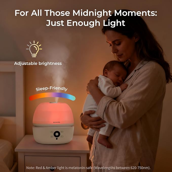 BOXING Top Fill Humidifiers for Bedroom Baby with Easy Remote, 20dB Quiet Cool Mist Air Humidifier for Large Room Home & Indoor Plants, 7 Color Night Light, Essential Oil Tray, Timer, Sleep Mode,3L