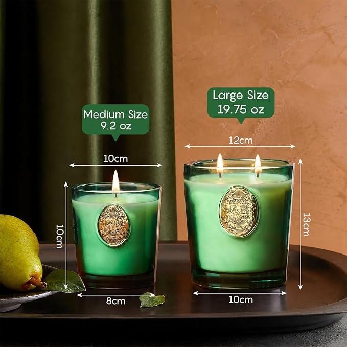M&SENSE Large Two-Wick Soy Holiday Candle | Evergreen Pine & Emerald Green | 19.8 oz, 120H Burn Time | Luxury Scented Candle for Relaxation, Gifting, Home Décor | Ideal for Bedroom, Party