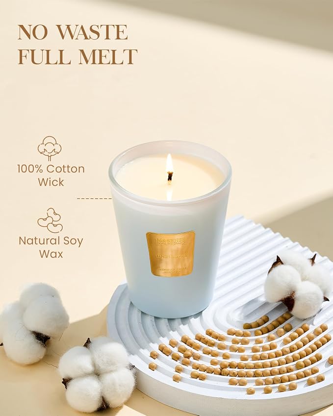 M&SENSE Linen Breeze Candle Summer Scented for Home, 14.1oz Large Candle Non Toxic 60 Hours Long Lasting Burning, Clean Linen Aromatherapy Candles for Home & Bathroom Decor