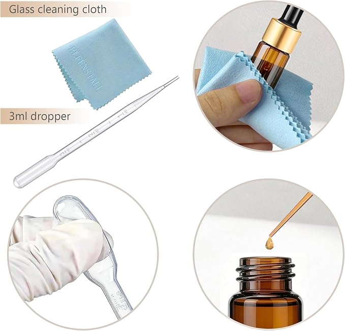 Elfenstall- 10pcs 10ml 1/3oz Gold Amber Glass Bottle Sample Vial with Glass Eye Dropper Refillable Containers for Essential oils Perfume oils or other Liquids