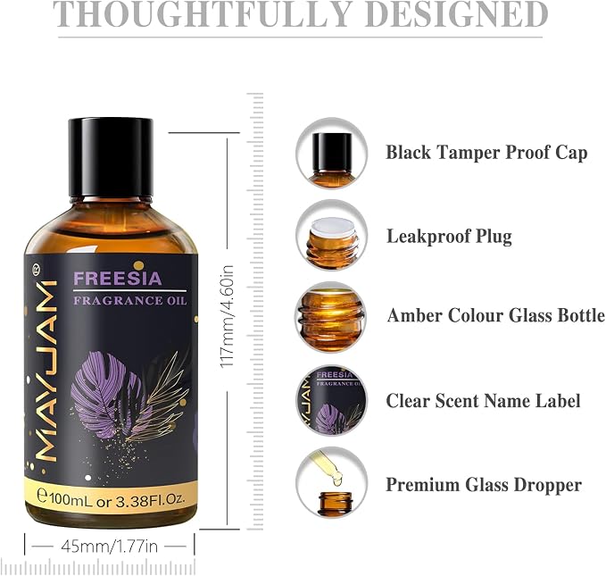 MAYJAM 100ML/3.38FL.OZ Freesia Fragrance Oils with Glass Dropper, Essential Oils for Diffusers for Home, Long Lasting Scented Oils for Diffusers Soap Candle Making
