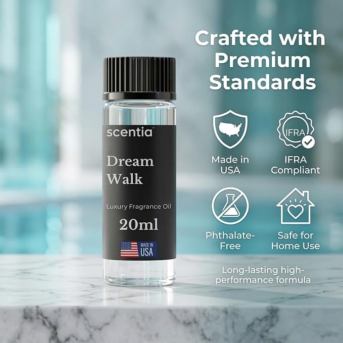 Scentia Dream Walk Aromatherapy Oil for Diffuser – Hotel Scent Inspired by 5-Star Spa Resort – 20 mL – White Tea, Cedarwood & Amber Natural Fragrance Oil for Waterless & Cold Air Diffusers