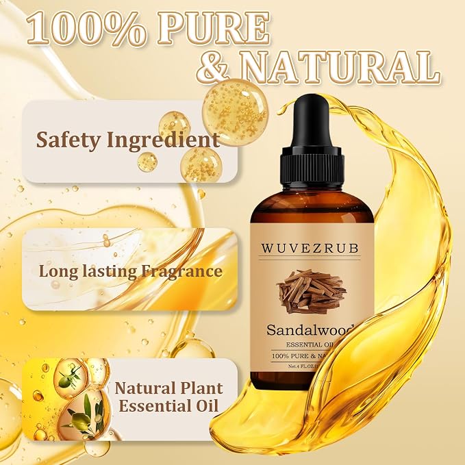 Sandalwood Essential Oil 120ML - 100% Pure and Natural Oils for Aromatherapy Diffuser - 4 Fl Oz/Sandalwood