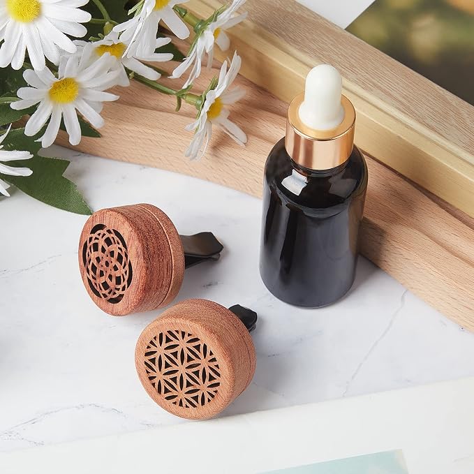 Patelai 4 Pcs Essential Oil Aromatherapy Wood Diffuser - Car Freshener Vent Clip Lava Stone Aroma Automobile Diffuser, 2 Styles(Elegant)