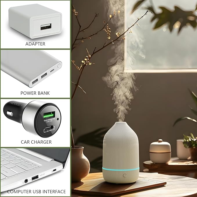 Diffuser,USB Plug-in Car Portable Aromatherapy Diffuser, 7 Colors Lights 2 Switch Mode Waterless Auto Off for Car Home Office Room (USB Power)