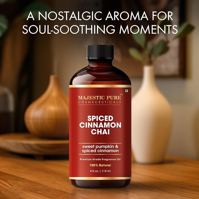MAJESTIC PURE Spiced Cinnamon Chai Premium Oil | 100% Pure & Natural | Cinnamon, Clove, Pumpkin Oil Used in Diffusers, DIY, Self Care | 4 Fl Oz