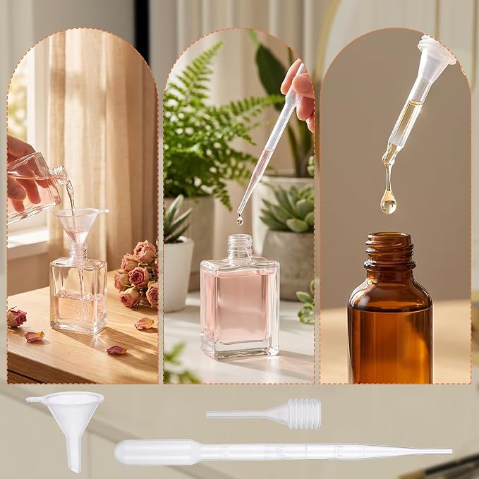 50Pcs Perfume Extractor Tool, DIY Perfume Making Kit for Adults, Cosmetic Liquid Dispenser Transfer Pump Syringe Extractor Funnels Droppers Pipettes for Travel Atomizer Essential Oil Bottle Filler