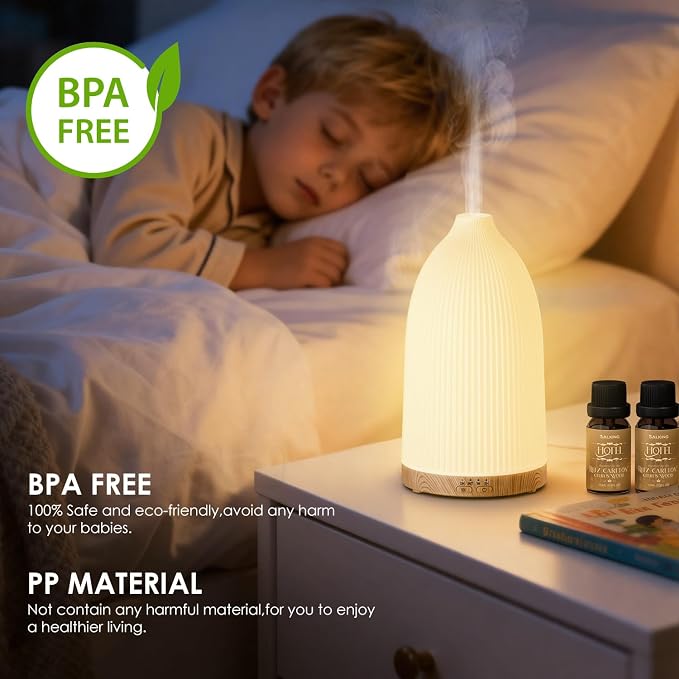 SALKING Essential Oil Diffuser, 100ml Aromatherapy Diffusers with Adjustable Mist Mode Timer Setting, Ultrasonic Diffusers for Essential Oils, Warm White Lights, 7 LED Colors, for Office Home
