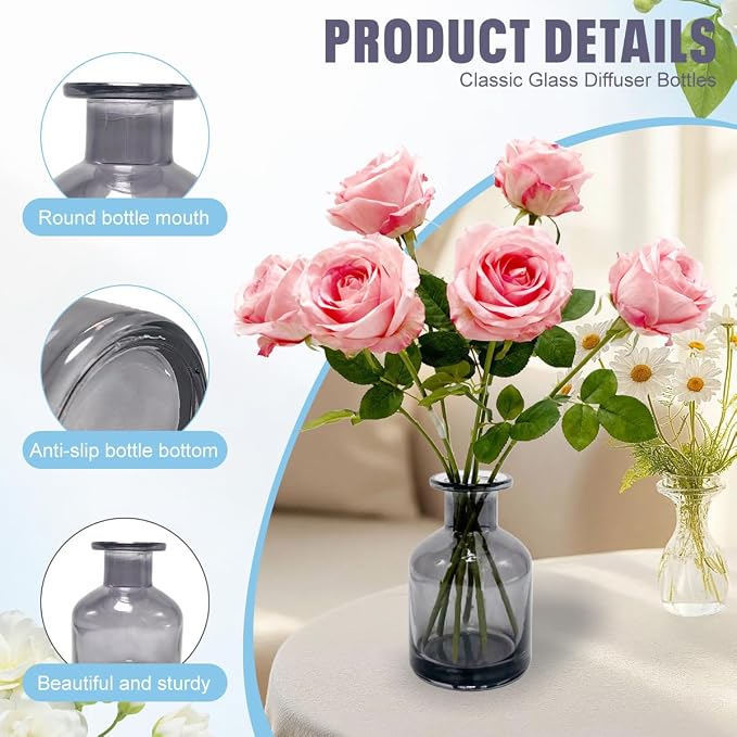 150ml/5oz Empty Glass Diffuser Bottle - Aromatherapy Storage Container - Fragrance Accessories - DIY Replacement for Diffuser Sets (Grey)