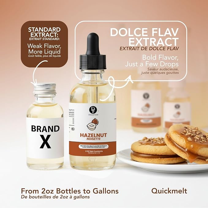 Dolce Flav Natural Hazelnut Extract – 2 Ounce Water-Soluble Kosher, Sugar-Free, Concentrated Toasted Hazelnut Flavoring for Coffee, Baking & Desserts, Includes Measured Dropper