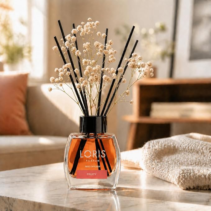Loris Fruity Reed Diffuser Set with Dried Flowers | Reed Diffusers for Home with Sticks | Bathroom Diffuser & Room Scent | Long-Lasting Home Fragrance | 120 mL / 4.06 fl oz