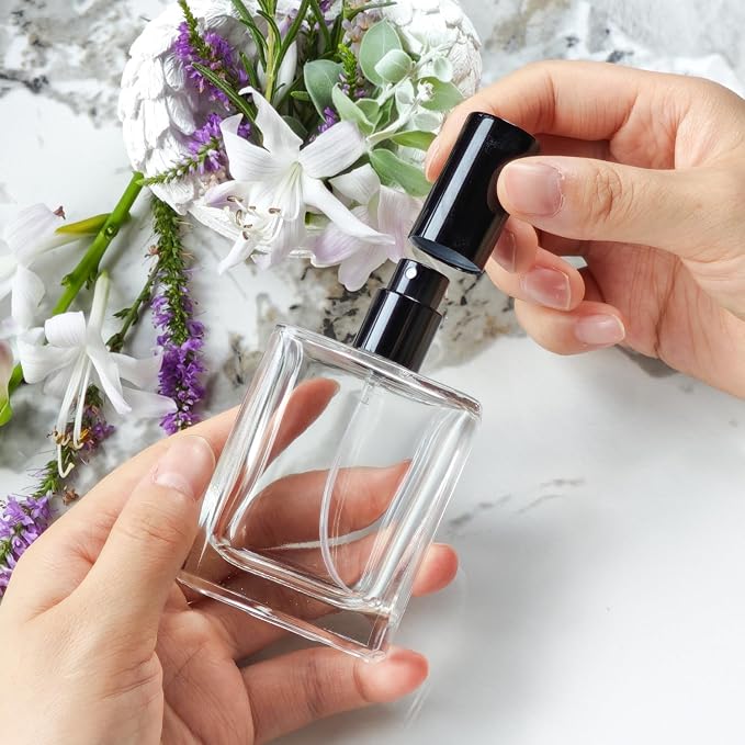 50ml/1.7 Oz Glass Spray Bottle Perfume Atomizer,Travel Refillable Perfume Bottles Empty Classic Spray Bottle 2Pack (Black, 50ml)