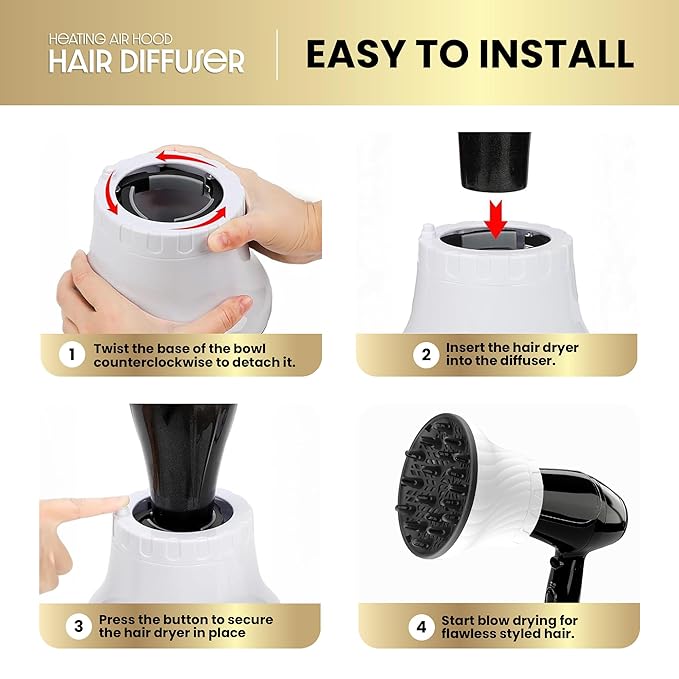 Herbishh Large Universal Diffuser Hair Dryer Attachment Adjustable 1.37" - 3.14" Dryer Diffuser Even Heat Rotary Clip for Curly Definition & Wavy Hair, Reduces Frizz & Adds Volume, Heat Resistant