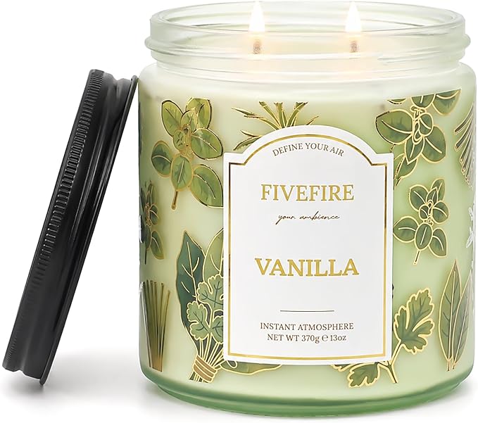 Vanilla Scented Candles for Cozy Home, 13oz Natural Soy Wax 2-Wick Jar, Up to 76-Hour Clean Burn, Creamy Warm Vanilla Home Fragrance, Gift for Women Men