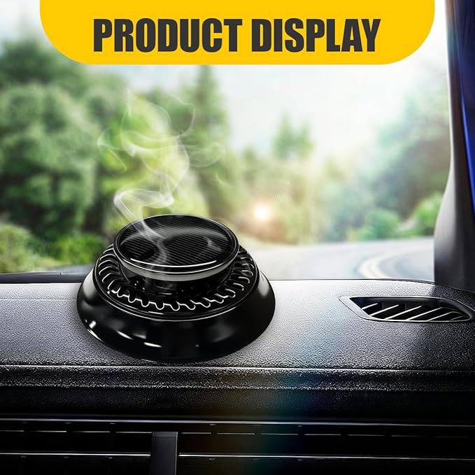 UFO Car Air Freshener Diffuser, Solar Powered Auto Rotary Aroma Diffuser, Long Lasting Aromatherapy Essential Oil Diffuser, Car Interior Decoration Accessories for Most Vehicles(Black)