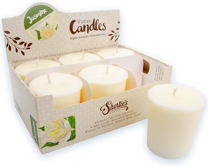 Pure Jasmine Soy Votive Candles - Scented with Essential & Natural Oils - 6 Yellow Natural Votive Candle Refills - Flower & Floral Collection