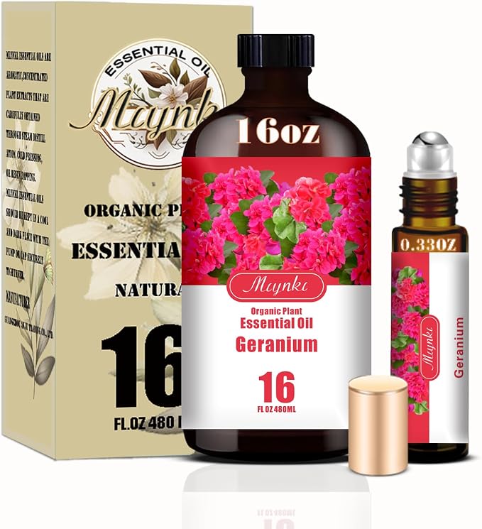 Geranium Essential Oil, Geranium Oil for Skin Care, Diffuser, Humidifier, Massage, DIY Soap, Candle, Yoga, Gift Ready,Geranium Fragrance Oil - MLYNKL Essential Oils (16.33 fl oz / 490ml)