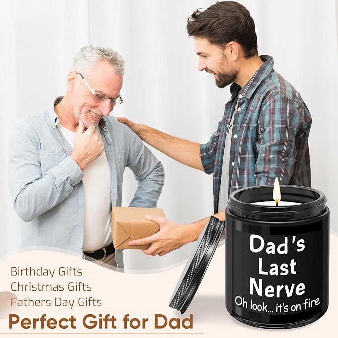 Dad Gifts from Daughter Son - Fathers Day Gift for Dad, Funny Daddy Birthday Gifts - Dad’s Last Nerve Scented Candle, Black
