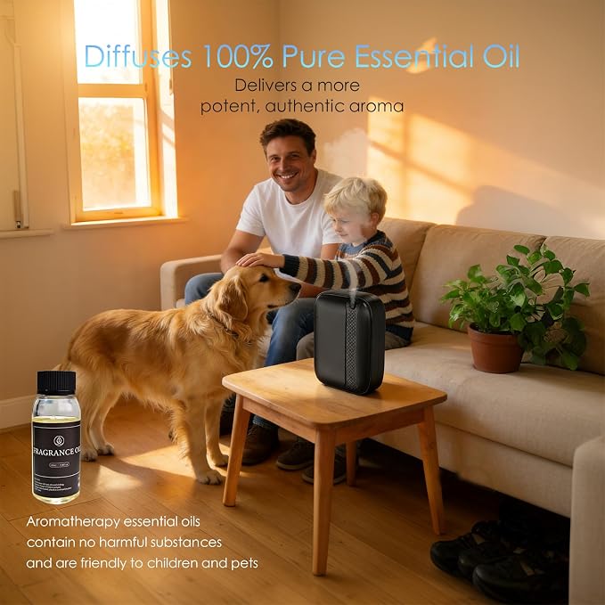 Essential Oil Diffuser, Waterless & Ultrasonic Aromatherapy Diffuser for Home, Office, Hotel, 13.5 OZ Capacity Up to 2500 Sq.Ft Coverage Room Scent Diffuser with App & Button Control(Black)