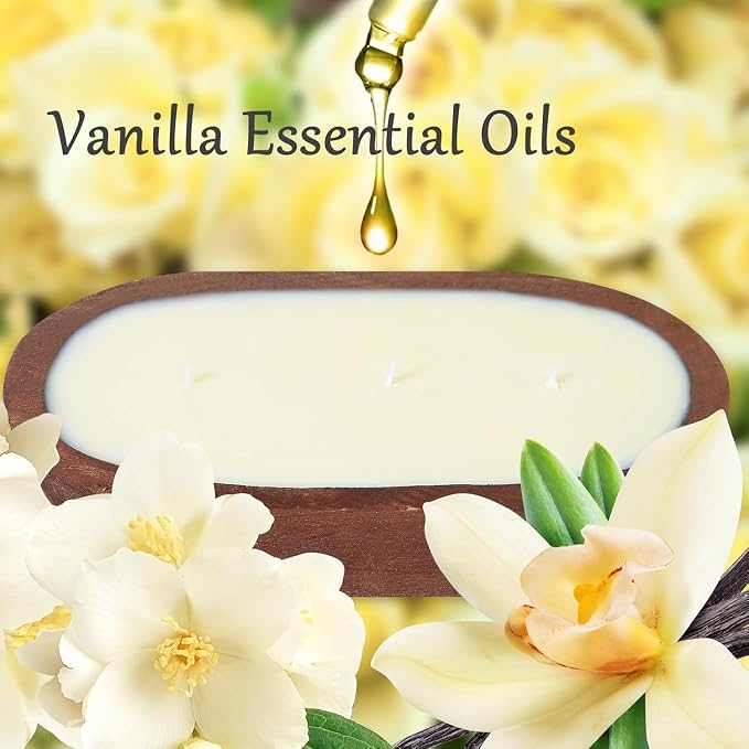 Aromatherapy Candle, SEVEYEE Vanilla Candle 3wicks 12oz, Large Wooden Bowl Candles for Women,Girl Birthday Gift