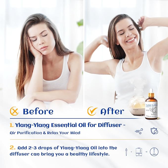 HIQILI Ylang-Ylang Essential Oil, Long-Lasting Scent for Diffusers, Perfumes, Aromatherapy, DIY - 1.01 Fl Oz