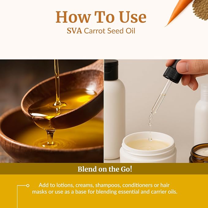 SVA Carrot Seed Oil - 1 Fl Oz - for Face, Skin Care, Hair Care, Scalp Massage & Body Massage – Carrier Oil with Dropper