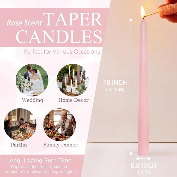 Candlesticks Long Taper Candle,Rose Scented 10 Inches Gradient Pink Candle Sticks Smokeless Tapered Candles for Home Décor Holiday Gifts
