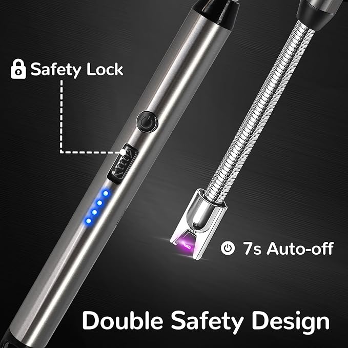 2 Pack Candle Lighter Electric Arc Long Flex Neck Utility Butane Torch Lighters Rechargeable USB Refillable Gas Jet Flame Windproof Lighter for Camping BBQ Grill Gas Stove
