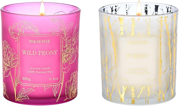 M&SENSE Wild Peony & Jasmine Scented Candles, Subtle Scented Vegan Soy Candle, 7.8oz 42-Hour Long Last Burning Time, No Toxin Bathtub Date Night Romance Home Fragrance for Her