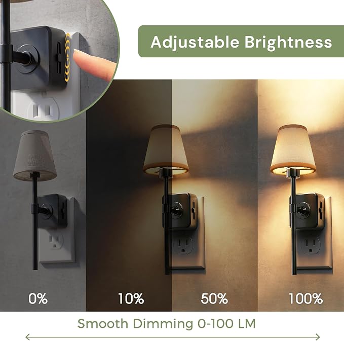L LOHAS LED Night Light, Night Lights Plug Into Wall with 0-100 LM Dimmable, Premium Fabric Linen Shade Plug in Night Light, 3000K Warm LED Wall Night Light Bedroom, Living Room, Decor