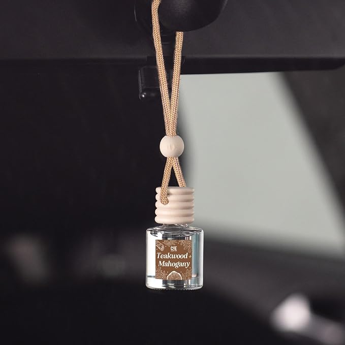 C&E Craft Co Hanging Car Air Freshener Diffuser 2 Pack, Long Lasting Fragrance Oil Car Freshener, Glass Bottle Auto Air Freshener, Made in USA (Teakwood + Mahogany)