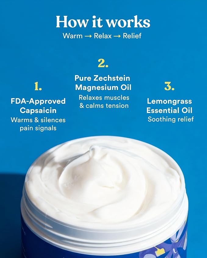 ASUTRA Melt Pain Away Magnesium Cream for Pain Relief for Feet and Body, Warming Capsaicin Cream Formula for Leg Cramps, Post-Workout Muscle Soreness, HSA/FSA Approved (Lemongrass, 7 oz)