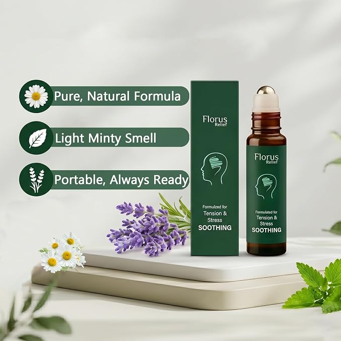Florus Relief Roll On, Soothing Essential Oil with Peppermint, Soothes Head, Neck and Shoulders