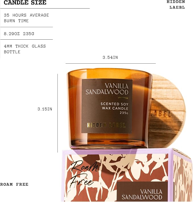 Vanilla Sandalwood Scented Candle, 8.3 oz Natural Candles Non Toxic with Wood Lids, 2 Wick Sented Candle for Home Scented, Gifts for Men&Women,Long-Lasting for Gifting | for Bedroom,Relaxing SPA