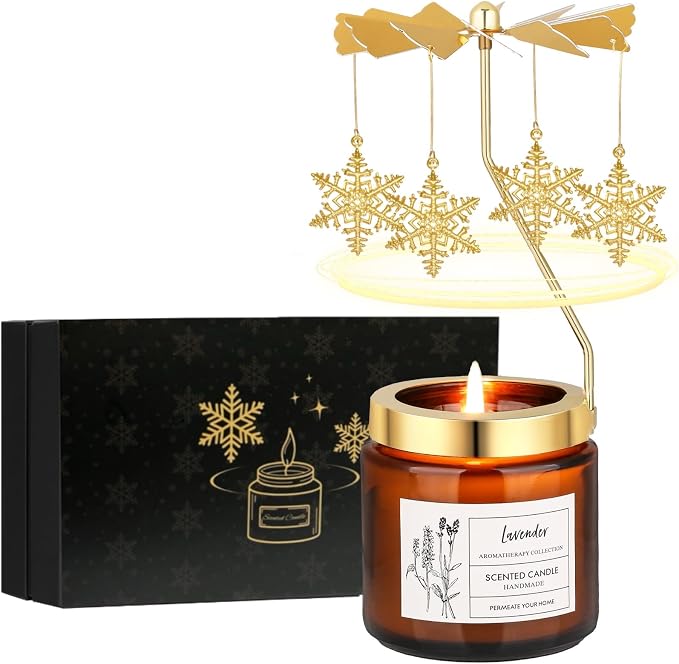 Christmas Candles Gifts for Women, Birthday Gifts for Daughter Sister Mom Wife, Unique Gift for Friend Women Rotatable Lavender Candles Gift for Anniversary Birthday Mothers Day