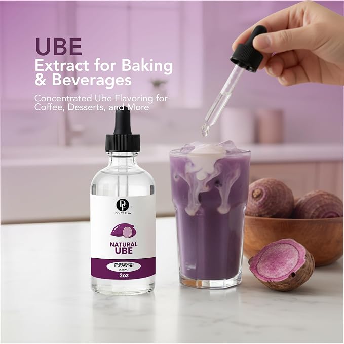 Dolce Flav Natural Ube Extract – Clear Dye-Free Concentrated Flavoring for Baking, Beverages & Candy Making – Water Soluble Liquid Flavor Drops – Professional Strength Food Grade Flavoring – 2 Fl Oz