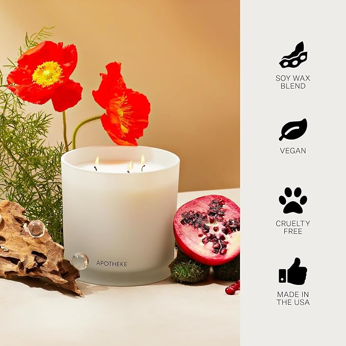 Apotheke Signature Scented Candles for Home, Wild Mint & Ivy - 10.5 oz - Soy Wax, Non Toxic, Large Jar White - Luxury Candle Gifts for Women & Men - Eucalyptus, Patchouli, Cedarwood, and Rose