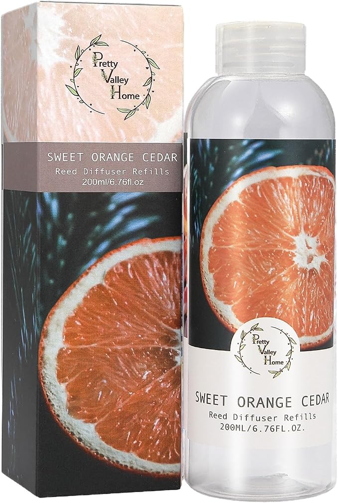Reed Diffuser Refill - Sweet Orange Cedar 6.7 oz. Natural Scented Oil for Reed Diffuser Home Fragrance for Bathroom, Bedroom Home Decor