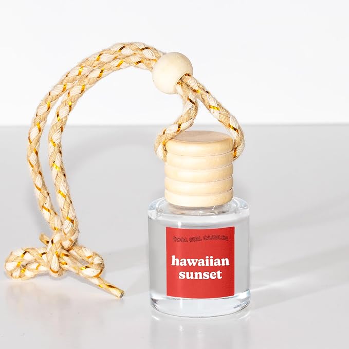 COOLGIRLCANDLES Hawaiian Sunset Car Air Freshener with Hanging Fragrance Oil Diffuser for Essential Oils, Long Lasting Aromatherapy Automobile Diffuser Bottle