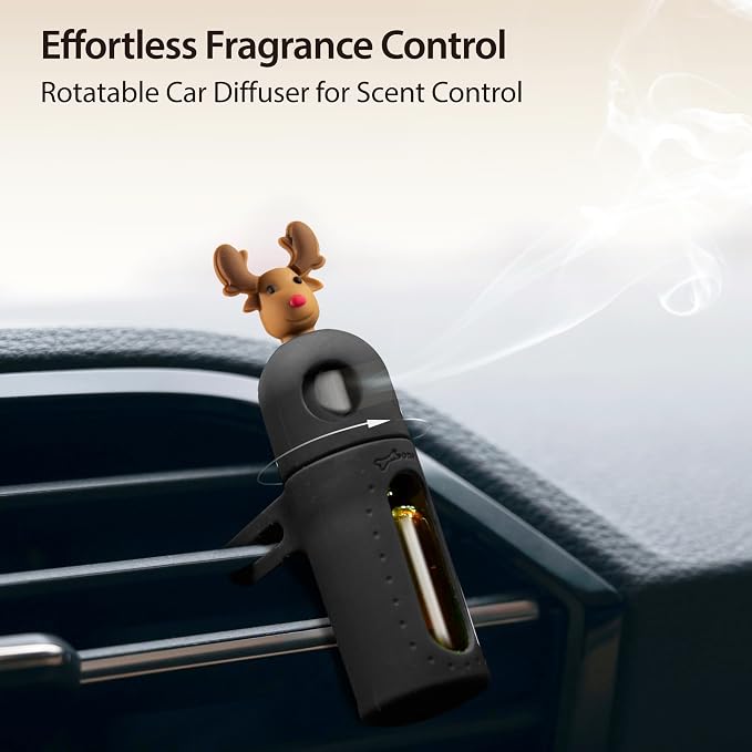 BONE Car Diffuser Clip 2, Essential Oil Diffuser with Vent Clip, Washable Silicone Air Freshener for Car Fragrance, Cute Character Aromatherapy Accessory for Auto Perfume & Decoration (Mr. Deer)