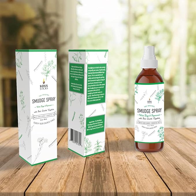 Soul Sticks Smudge Spray for Cleansing Negative Energy and Purifying Home | Made with White Sage and Quartz Crystals | 3.5 oz. Bottle (White Sage & Peppermint)