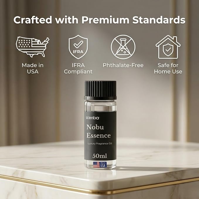 Scentia Nobu Essence Hotel Scent Diffuser Oil – Luxury Fragrance Inspired by Nobu Hotel – 50 mL – Jasmine, Lily & Sandalwood Essential Oil Blend for Home, Office & Aromatherapy Diffusers, Made in USA