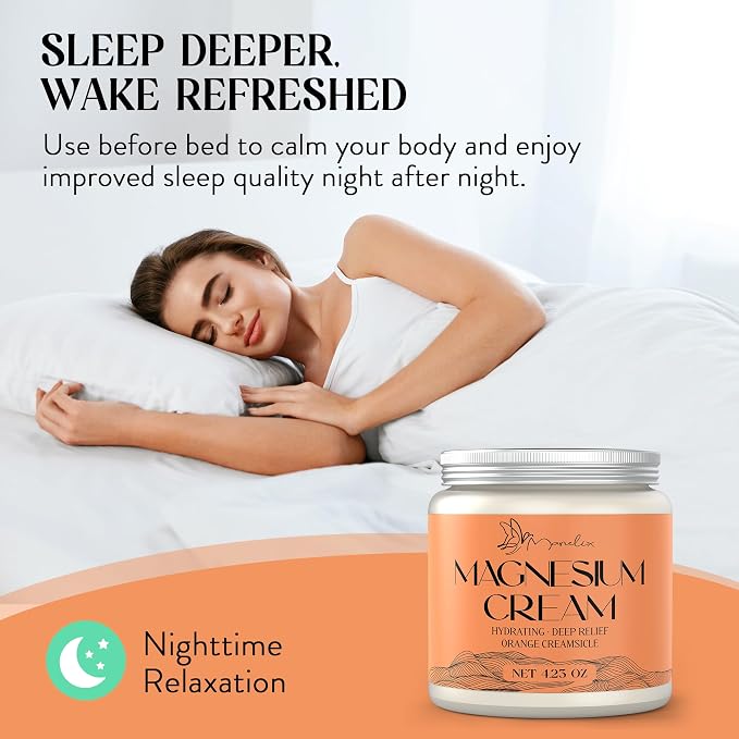 Magnesium Cream for Sleep - Topical Magnesium for Women, Muscle Relaxation, Calm, Moisturizing with Coconut Oil, Shea Butter & Hyaluronic Acid, 4.23 OZ, Safe for Kids (4.23 Ounce, Orange)