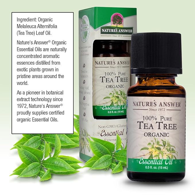 Nature’s Answer USDA Organic Tea Tree Essential Oil, 100% Pure | Natural Aromatherapy Oil for Diffuser/Humidifier, Steam Distilled 0.5 fl oz. (15ml) | Made in USA