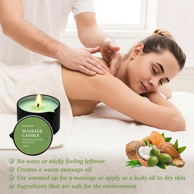 Soybean Wax Warming Massage Oil Candle for Stress Relief and Skin Moisturizing, Romantic Gift SPA Use Home Scented Candle Body Oil Caramel Whisky Scent 2.35 OZ (Gardenia)