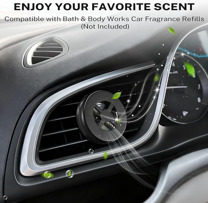 1 Pack Car Fragrance Holder Compatible with Bath & Body Works Refills (Not Included), Air Freshener Vent Clip or Visor Clip, Refillable Scent Holder, Easy to Open Car Diffuser (Classic Black)