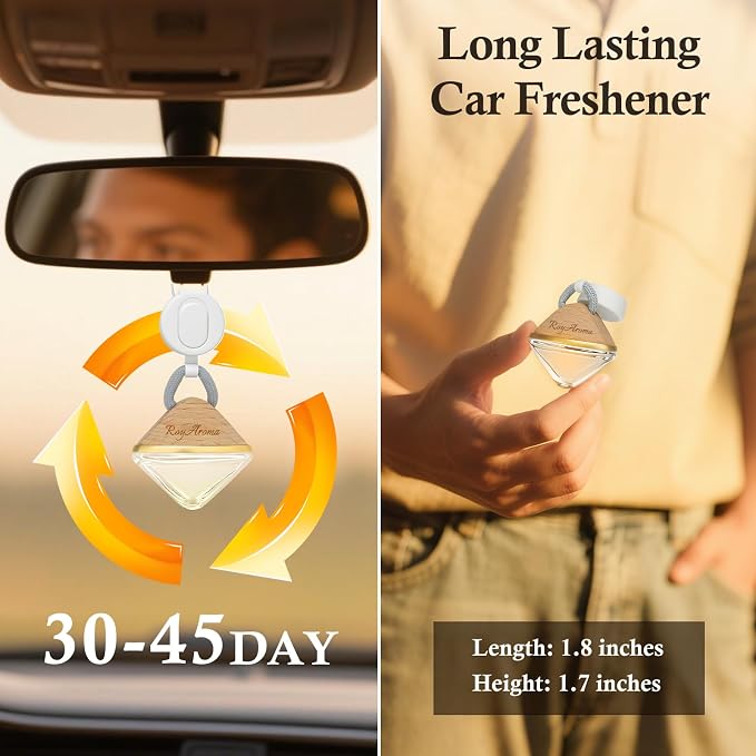 Royaroma Long Lasting Car Fresheners for Women, Non Toxic Car Air Freshener with Adjustable Rope,Luxury Cars Diffusers for Essential Oils, Clear Plant-Based Essential Oil | Sea Salted Caramel Scent