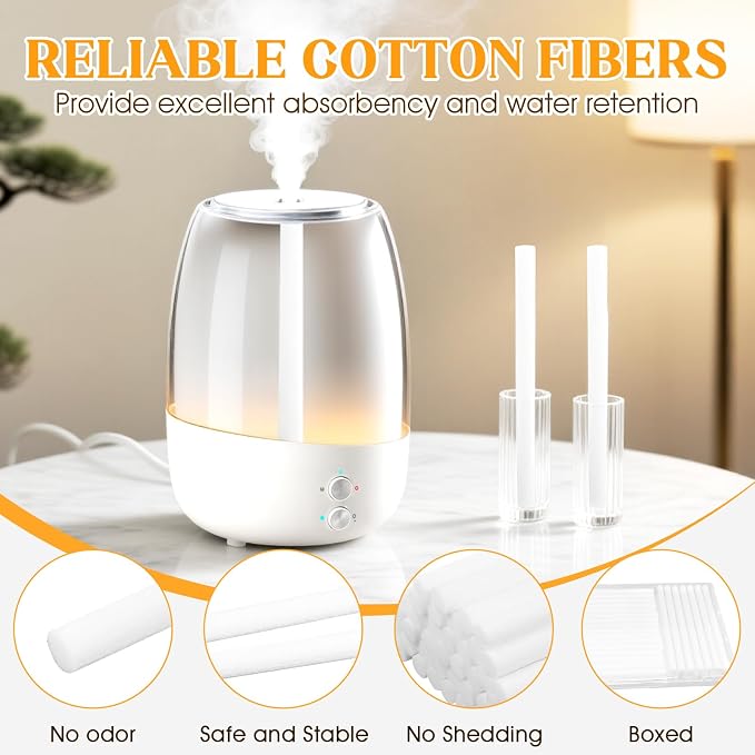 50 Pcs Humidifier Filter Replacement Rods Premium Cotton Filter Refills for Portable USB Mini Cool Mist Humidifiers (50, 5.354Inches)