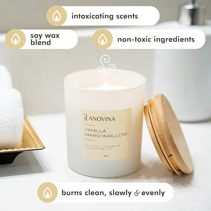 Vanilla Candle – Natural Soy Wax Scented Candle for Home, Long Lasting Vanilla Aroma, Cute Candles Gifts for Women for Birthday & Mother’s Day